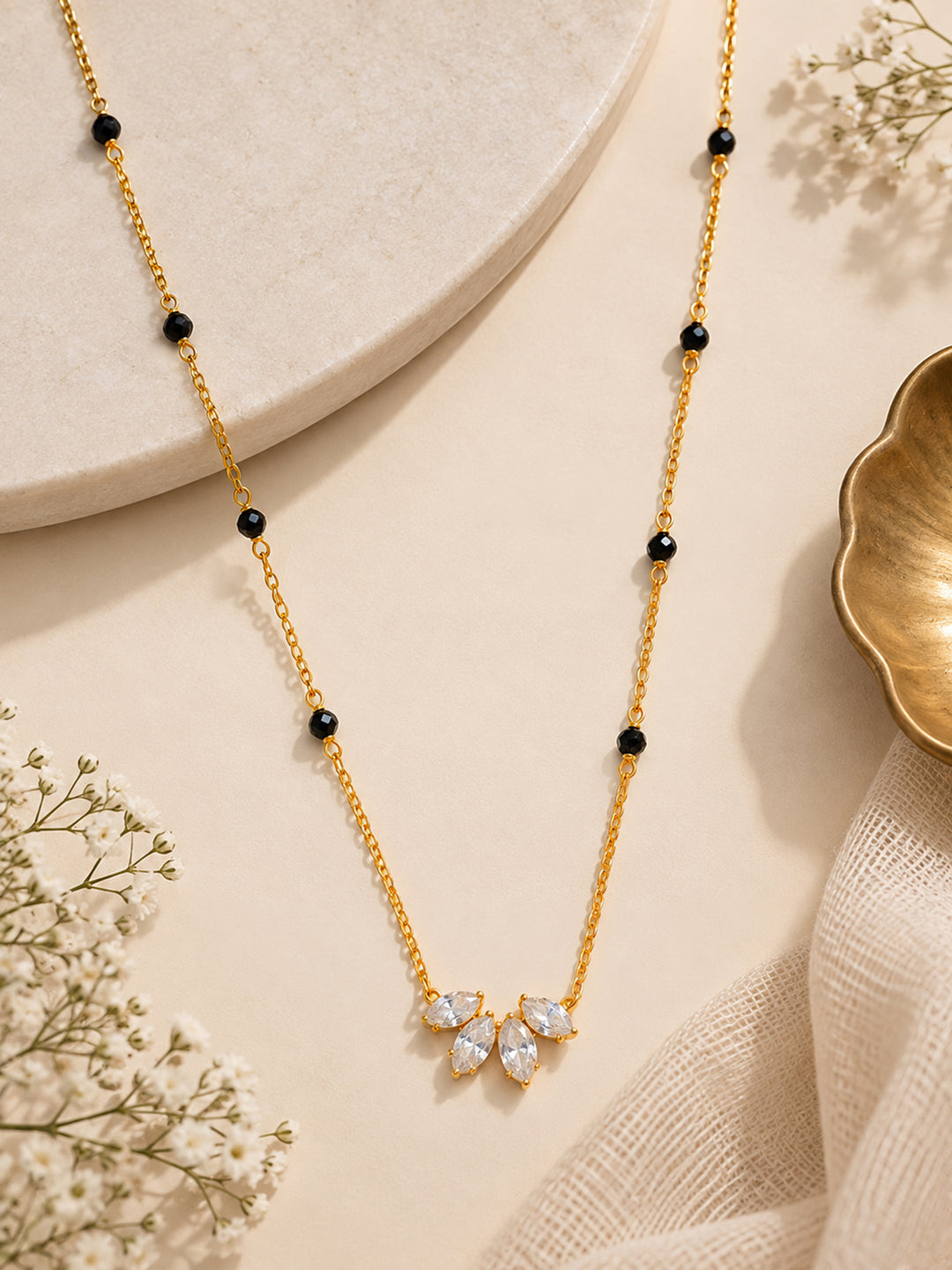 Libas Stone Petal Design 18K Gold Plated Mangalsutra