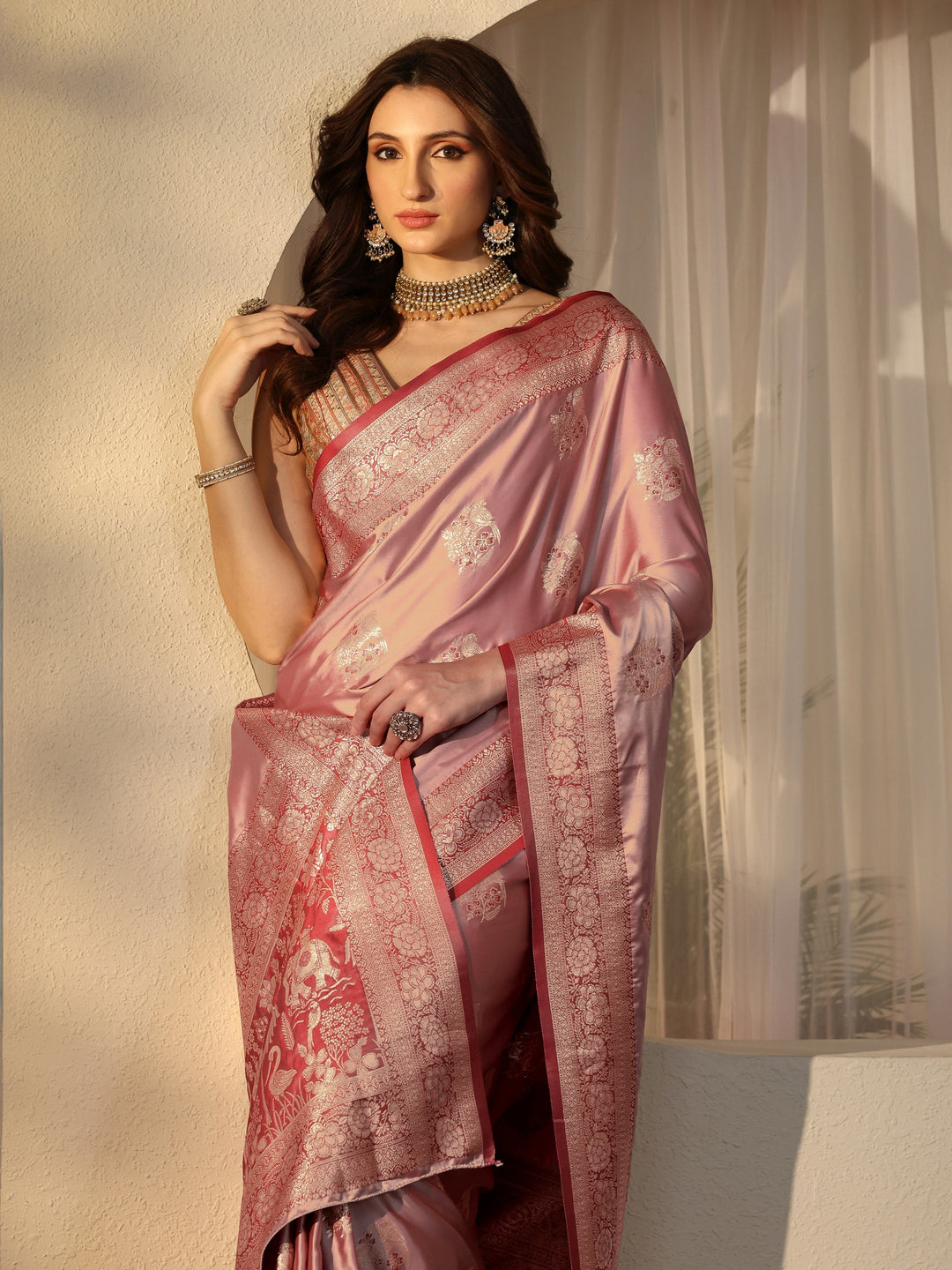 Mauve Banarasi Silk Blend Saree