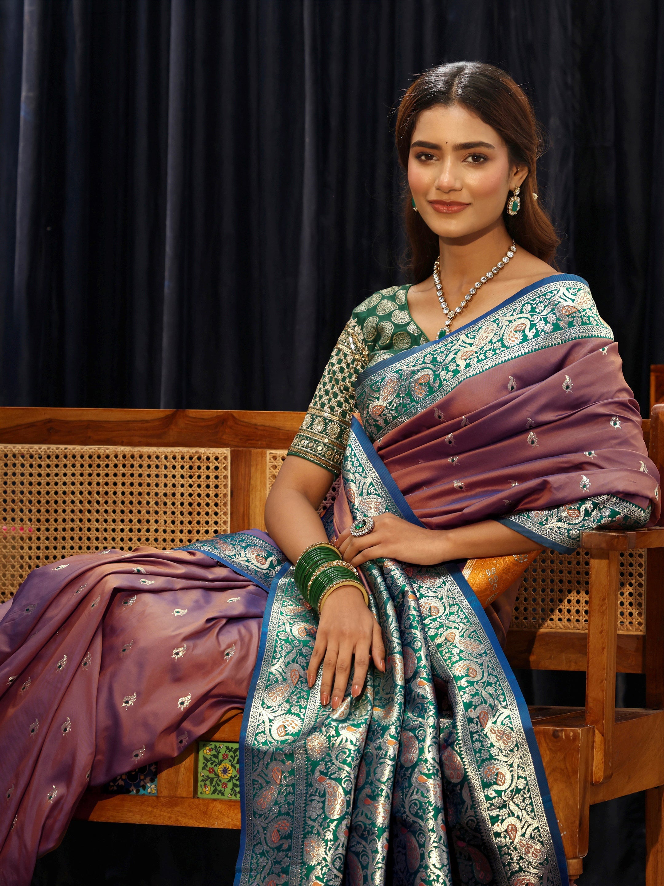 libas Mauve Banarasi Silk Blend Saree-picture-62