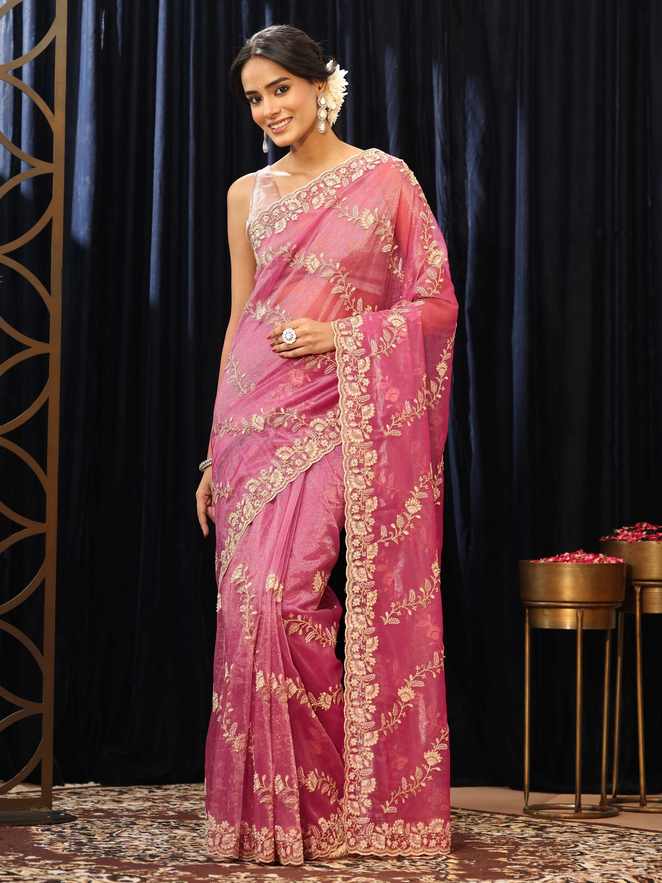 Libas Mauve Floral Embroidered Net Saree-picture-64