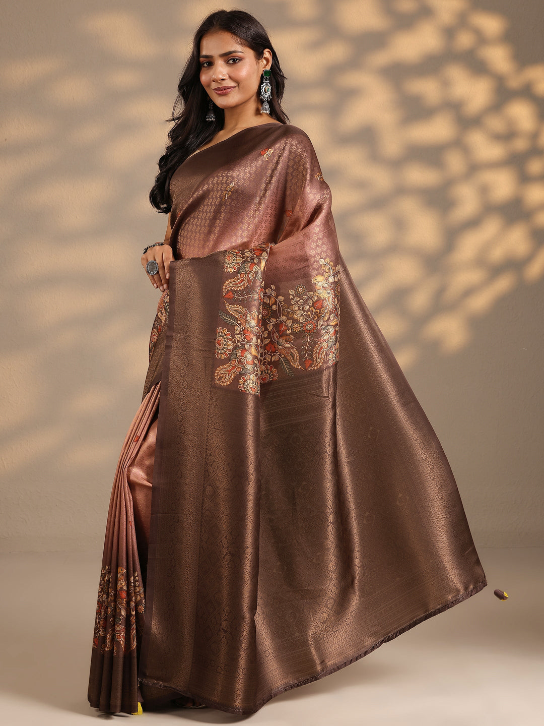  Mauve Woven Design Silk Blend Saree With Unstitched Blouse Piece 