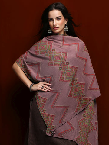 Mauve Woven Design Wool Wrap Shawl 