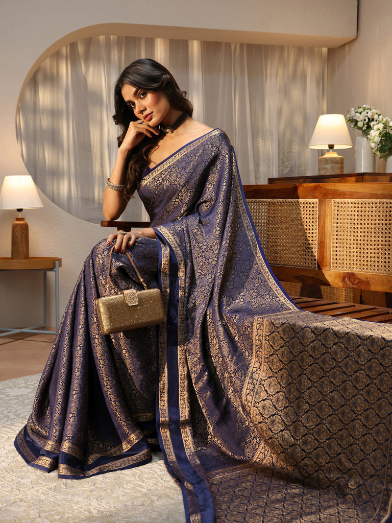 Libas Midnight Blue Banarasi Silk Blend Saree