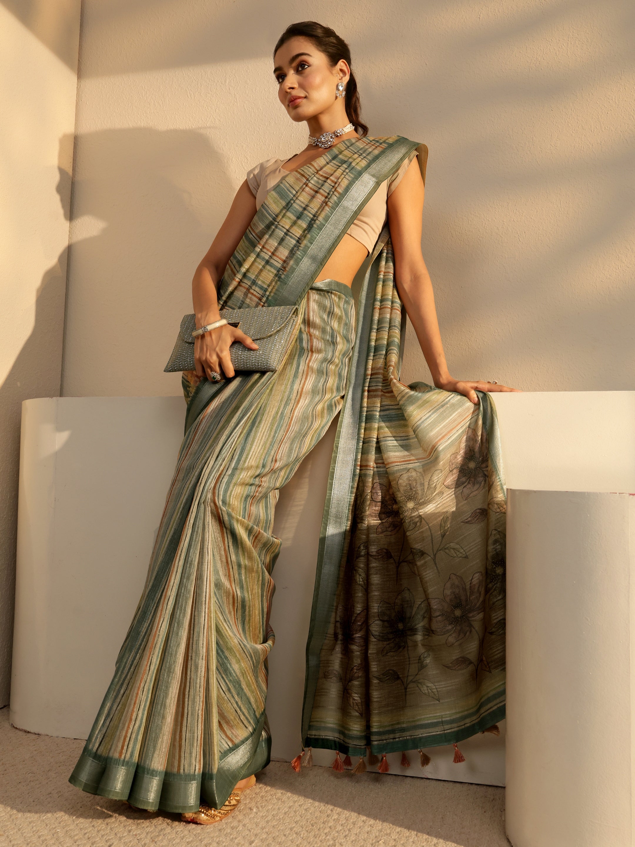 libas Multi Color Striped Cotton Blend Saree-picture-11