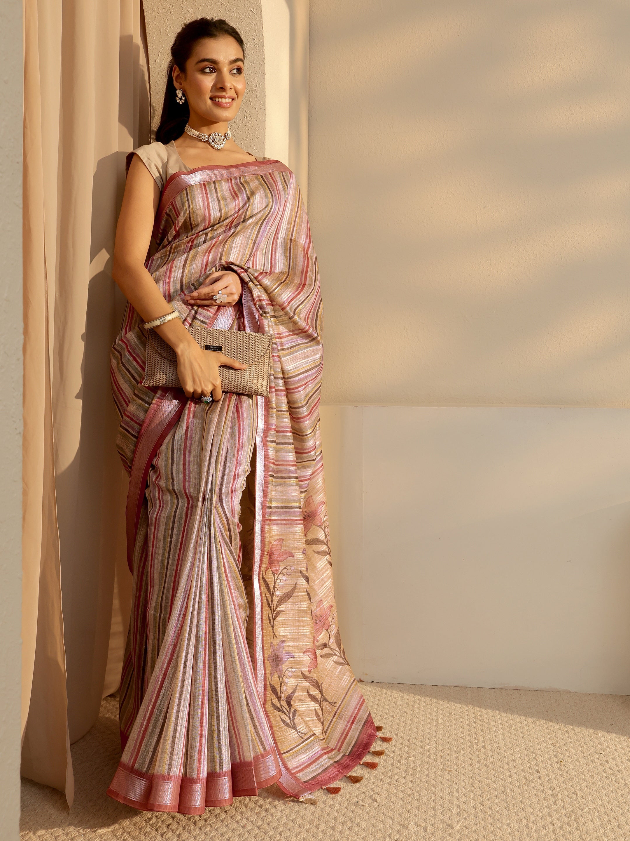 libas Multi Color Striped Cotton Blend Saree-picture-17