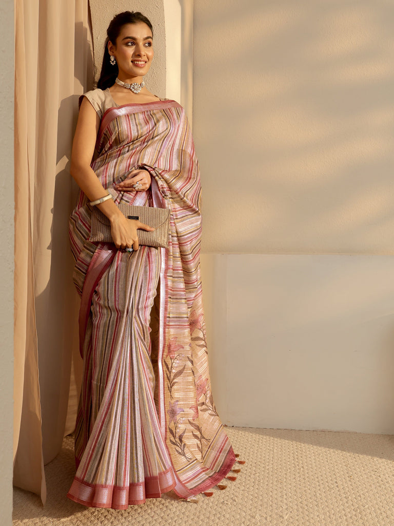 Libas Multi Color Striped Cotton Blend Saree