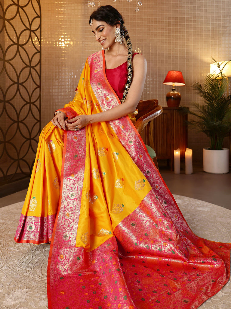 Libas Mustard Banarasi Silk Blend Saree