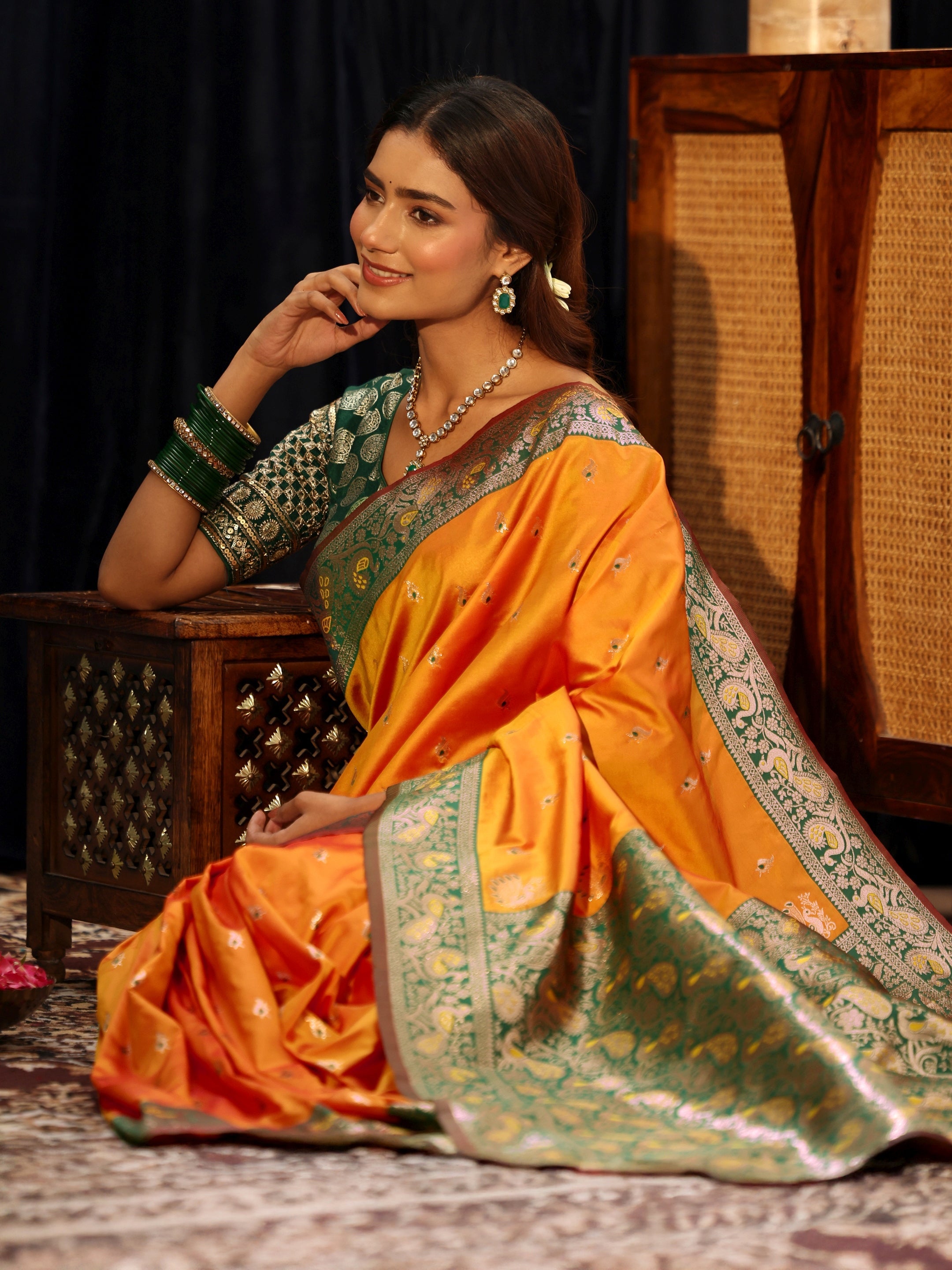 libas Mustard Banarasi Silk Blend Saree-picture-46