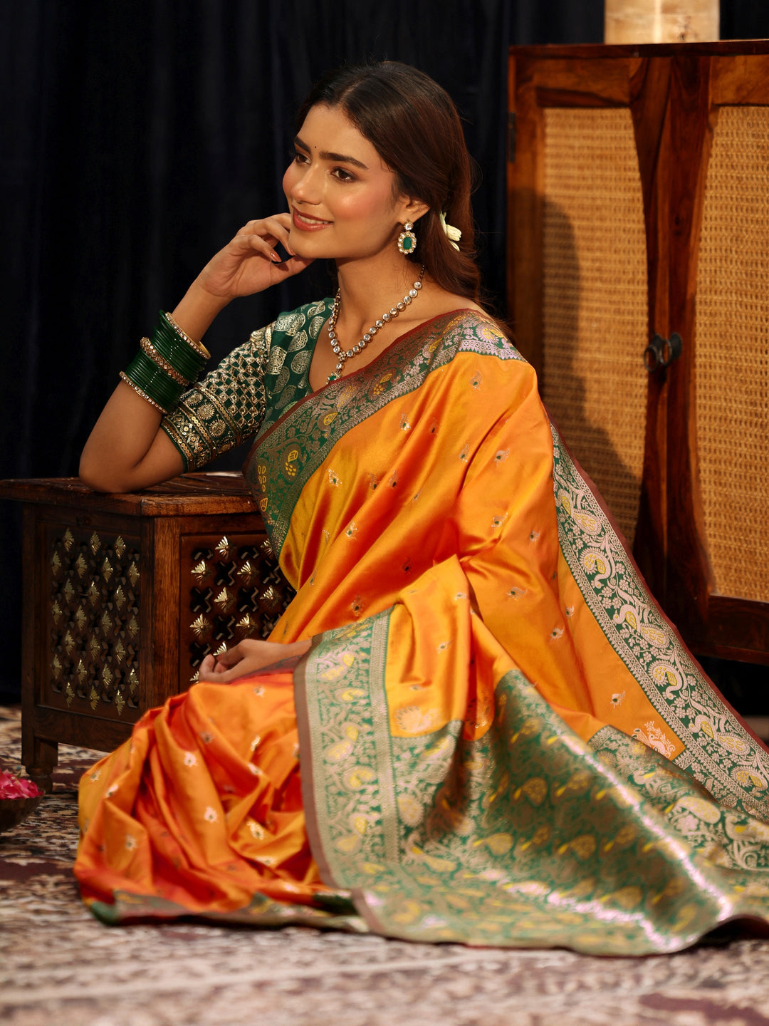 Mustard Banarasi Silk Blend Saree