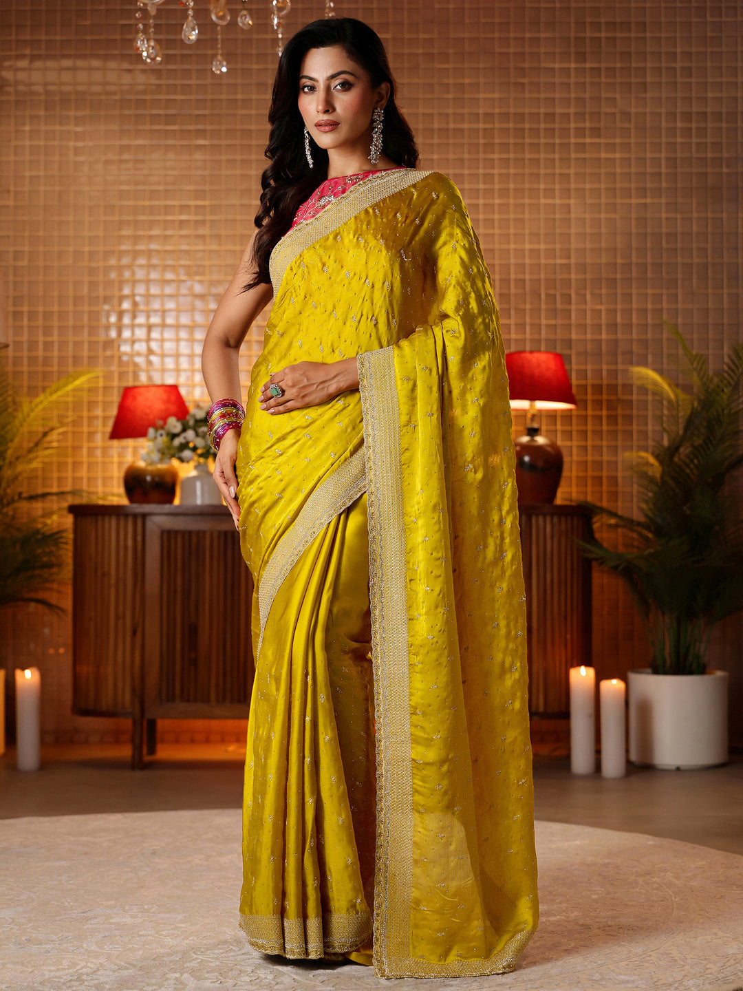  Mustard Embellished Chiffon Saree 