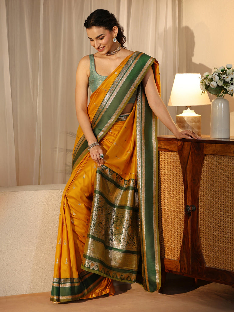 Libas Mustard Kanjeevaram Silk Blend Saree