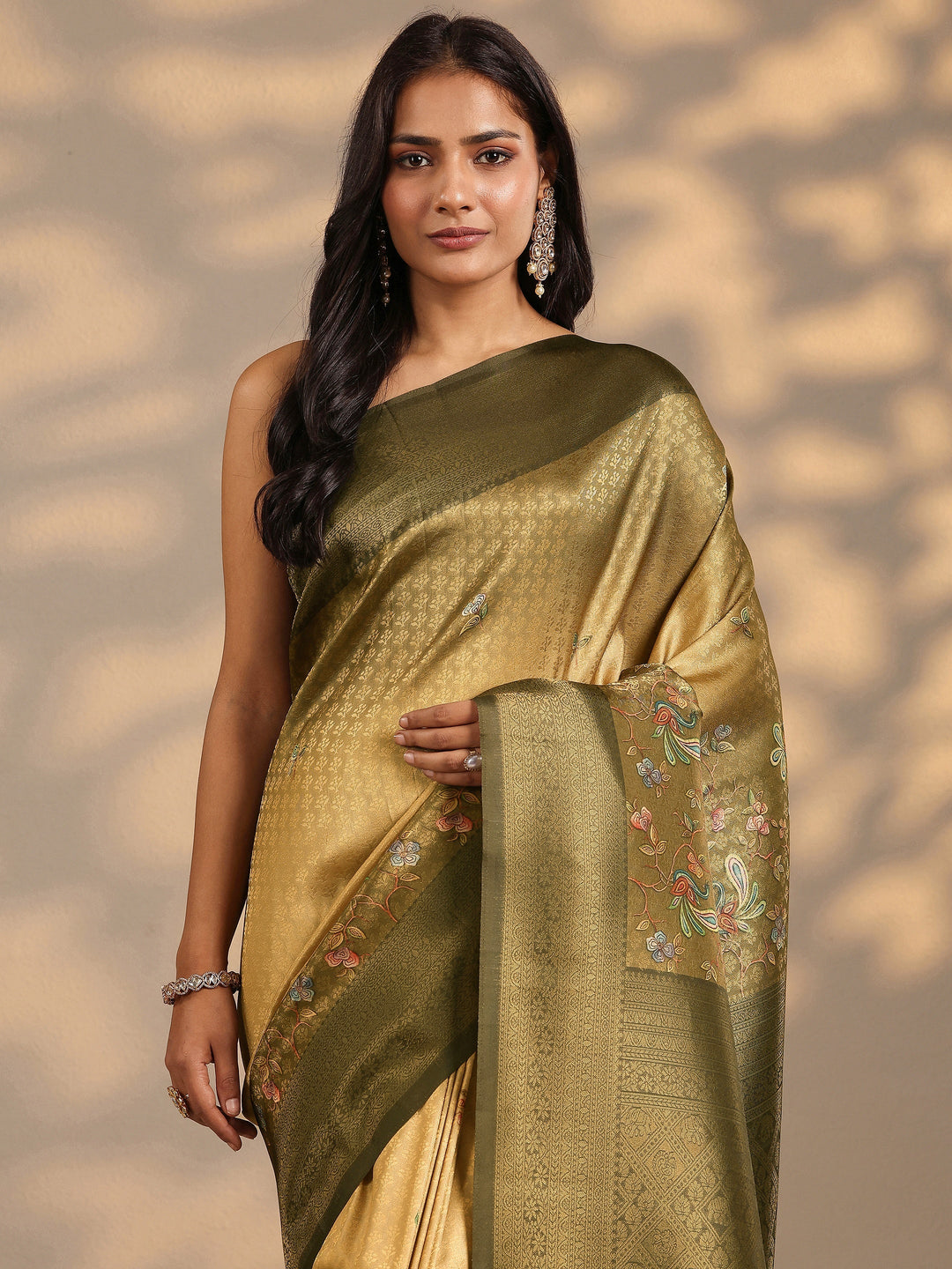 Mustard Woven Design Silk Blend Saree With Unstitched Blouse Piece