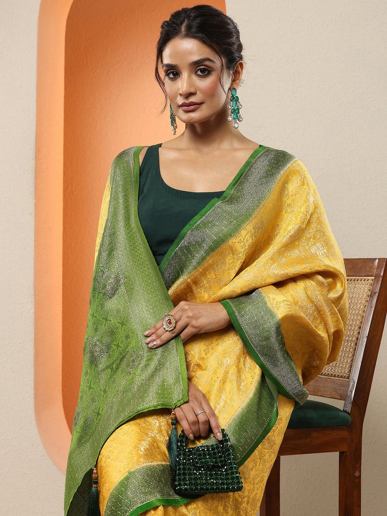Libas Mustard Woven Design Silk Blend Sarees With Unstitched Blouse Piece