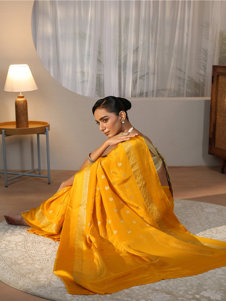 Libas Mustard Woven Design Silk Blend Saree