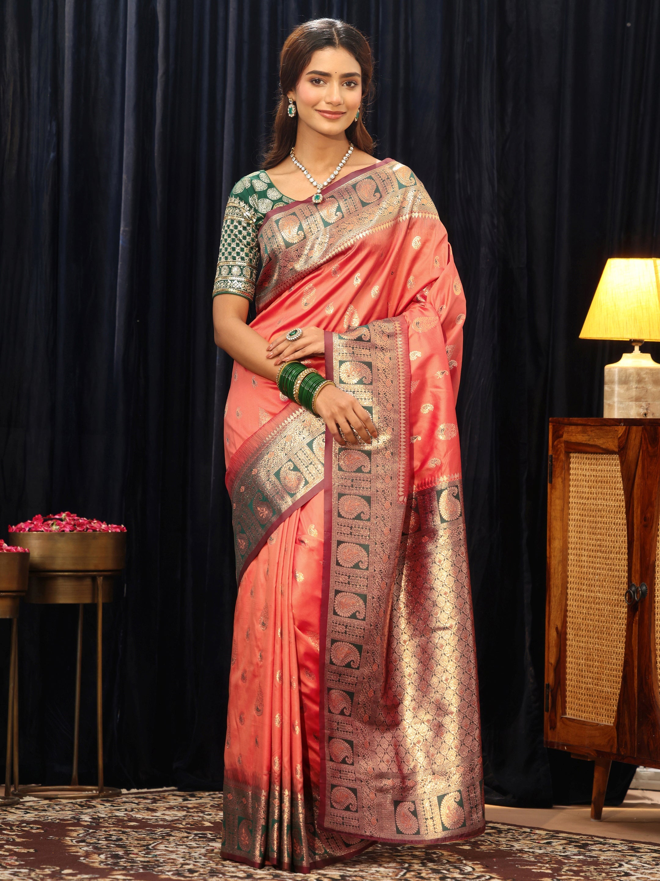 libas Orange Banarasi Silk Blend Saree-picture-27