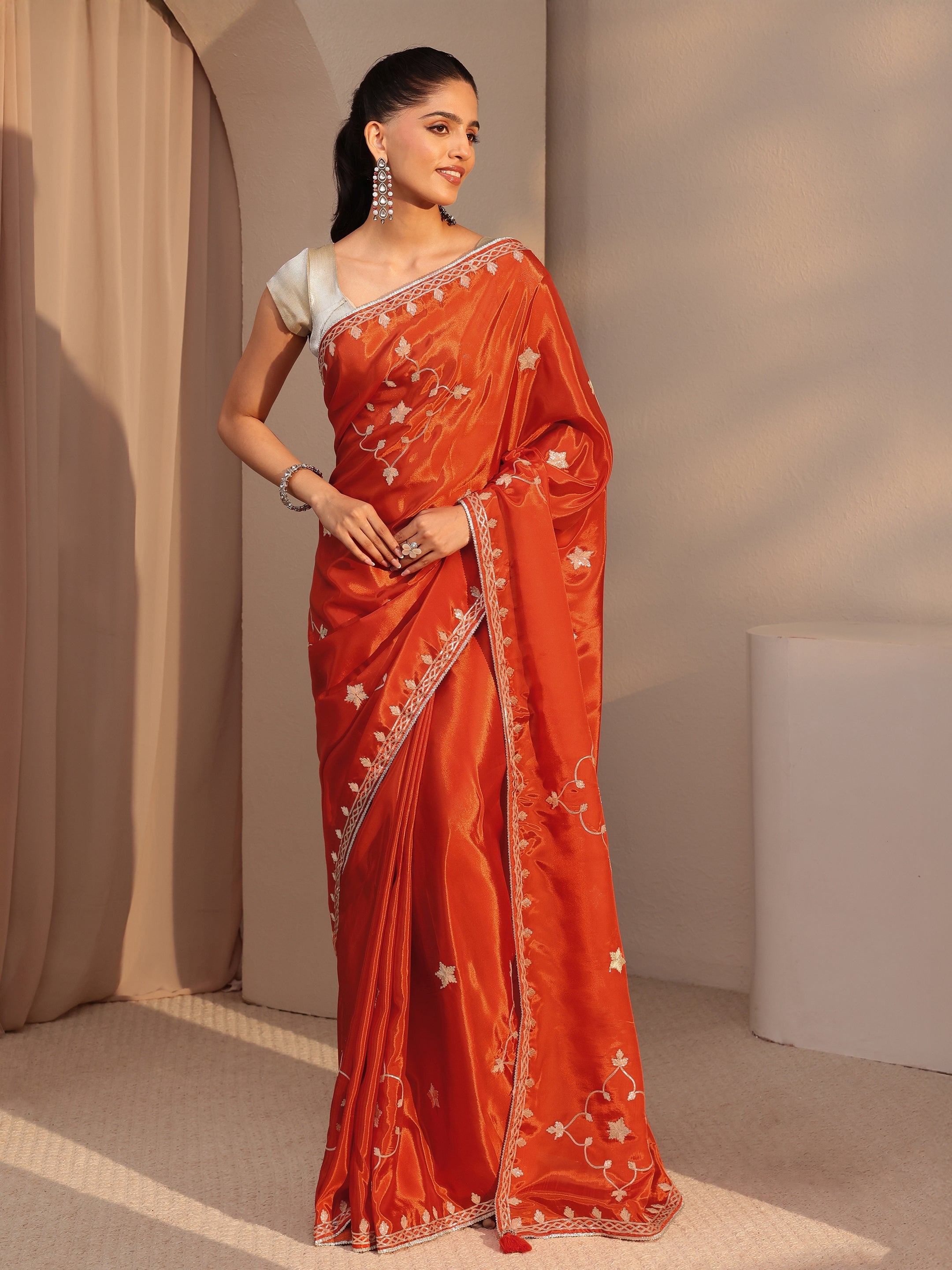 libas Orange Embellished Satin Saree-picture-46
