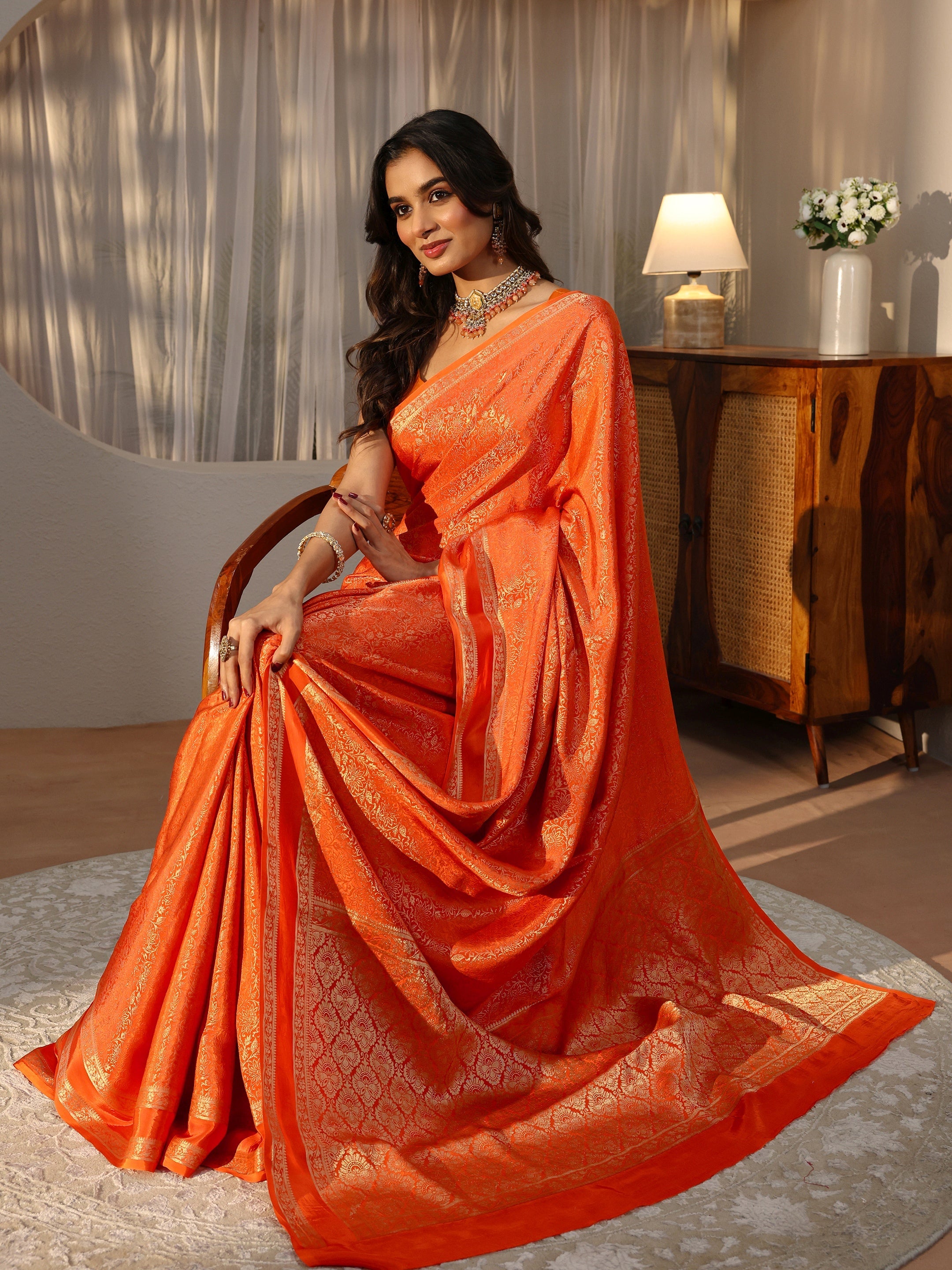 Libas Orange Banarasi Silk Blend Saree-picture-30