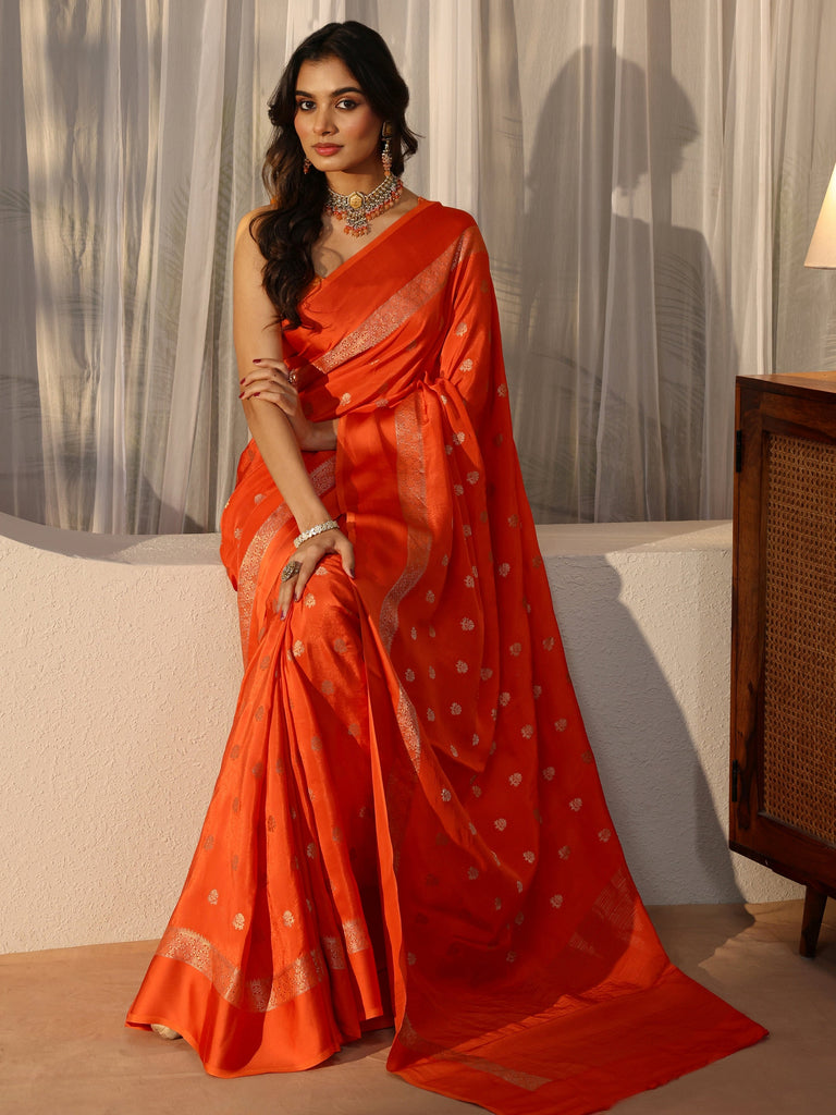 Libas Orange Woven Design Silk Blend Saree