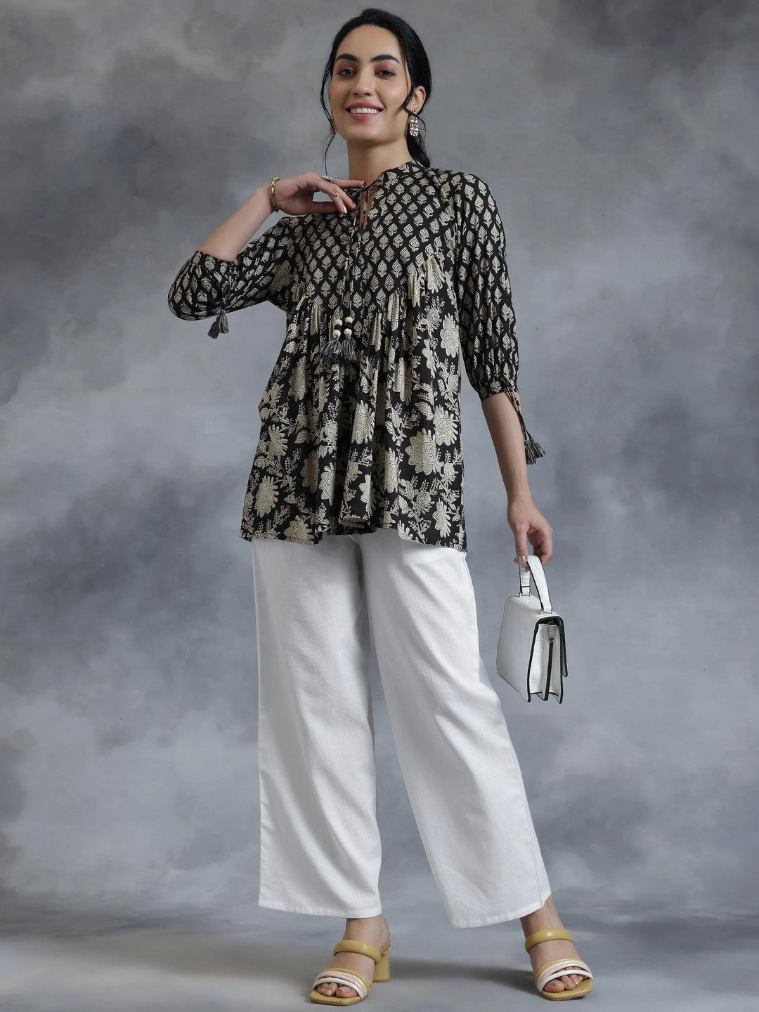 White Solid Cotton Palazzos - Libas 