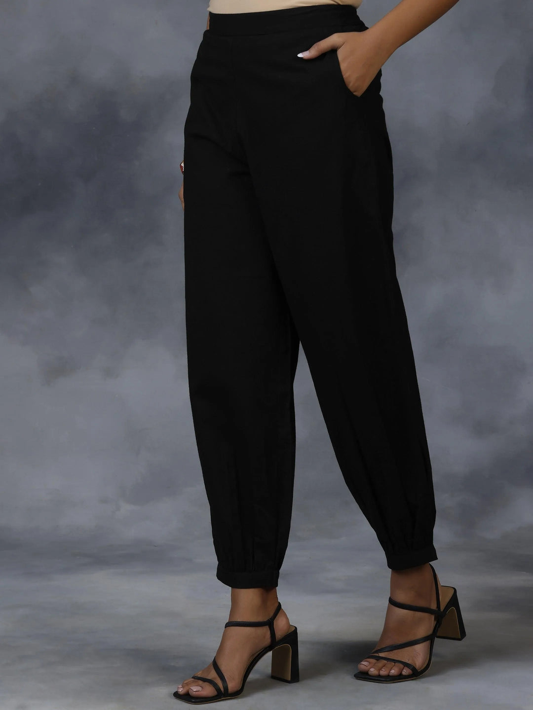 Black Solid Cotton Salwar - Libas 
