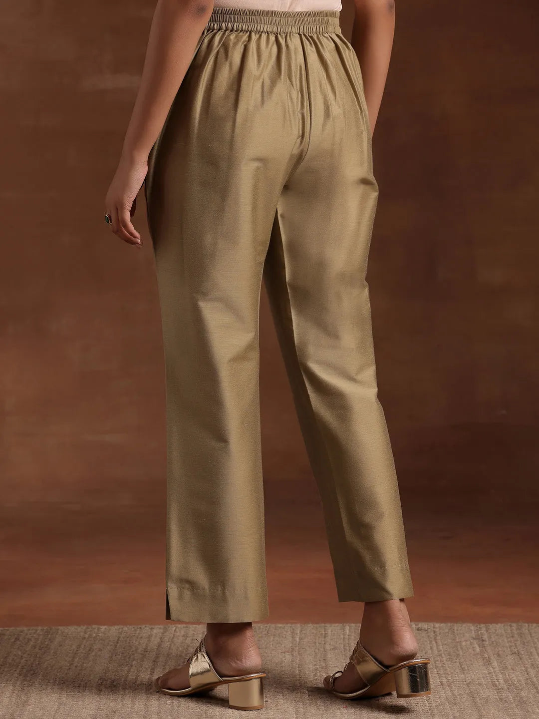  Gold Solid Silk Trousers 
