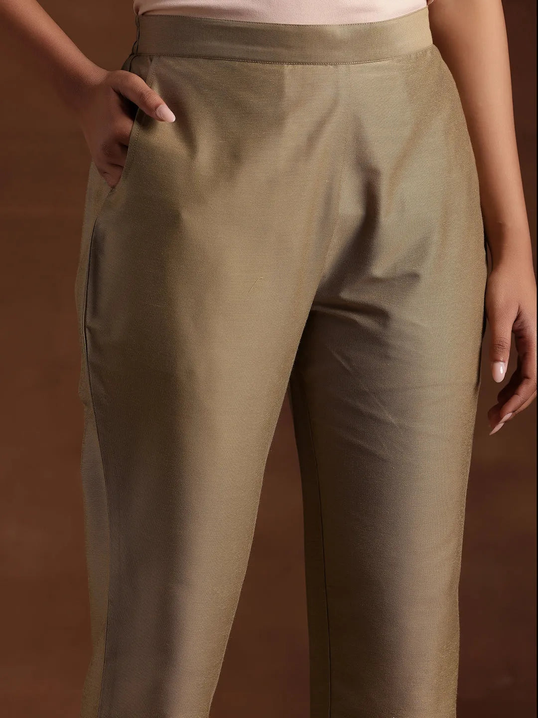  Gold Solid Silk Trousers 