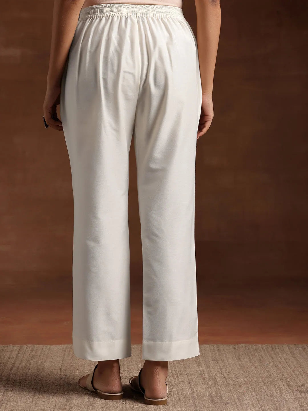  White Solid Silk Trousers 