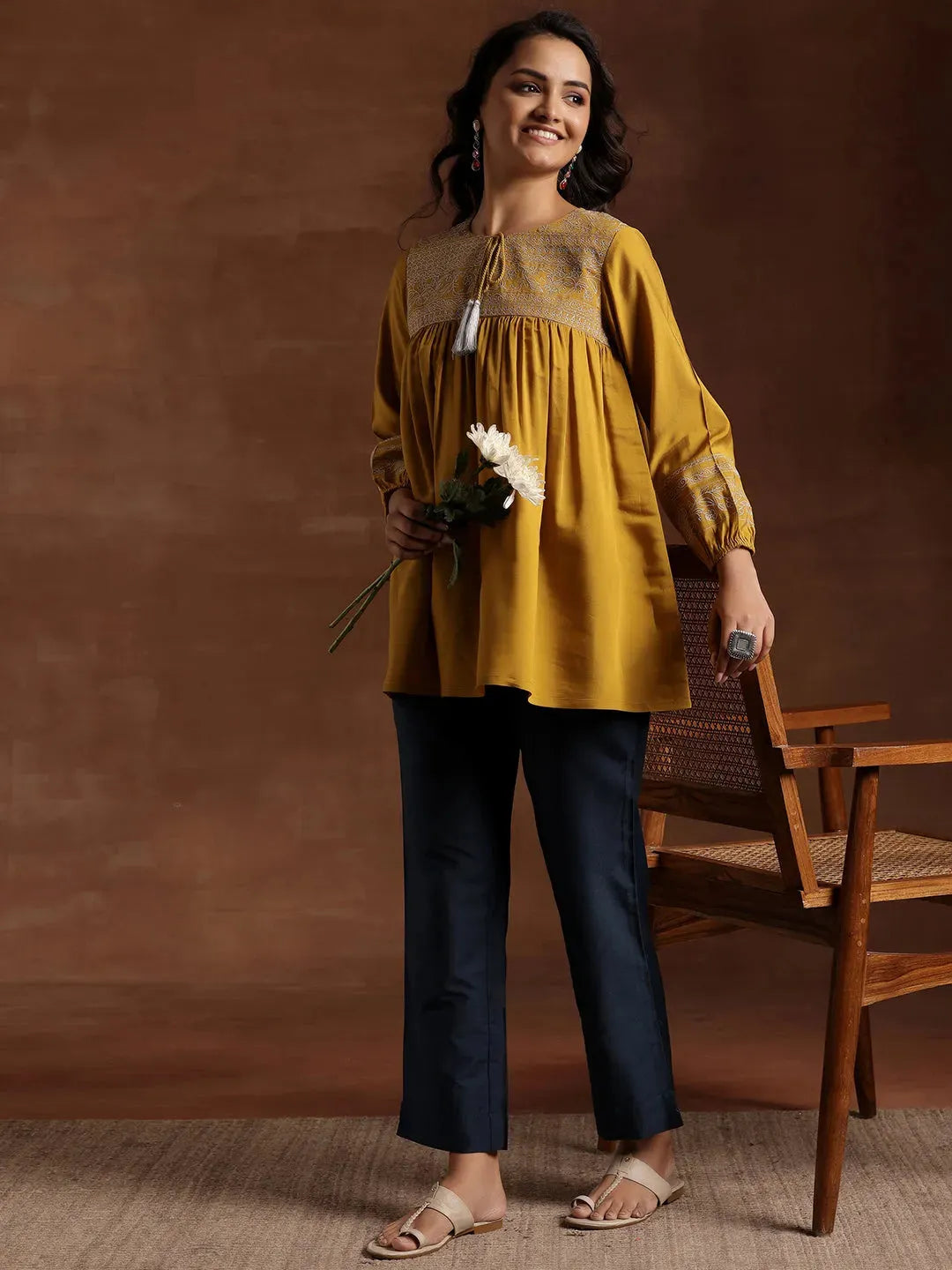  Blue Solid Silk Trousers 