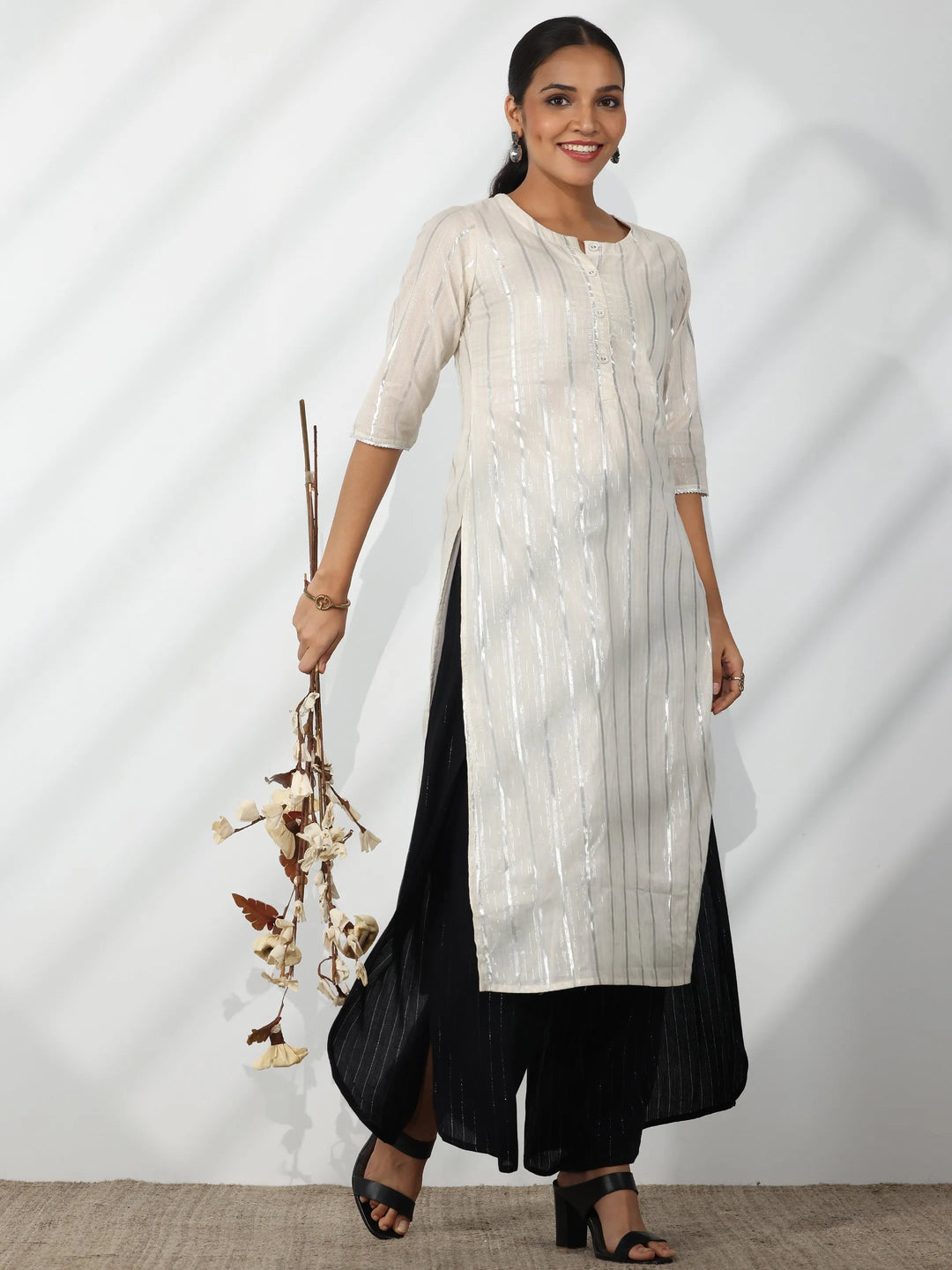  Black Self Design Rayon Palazzos 