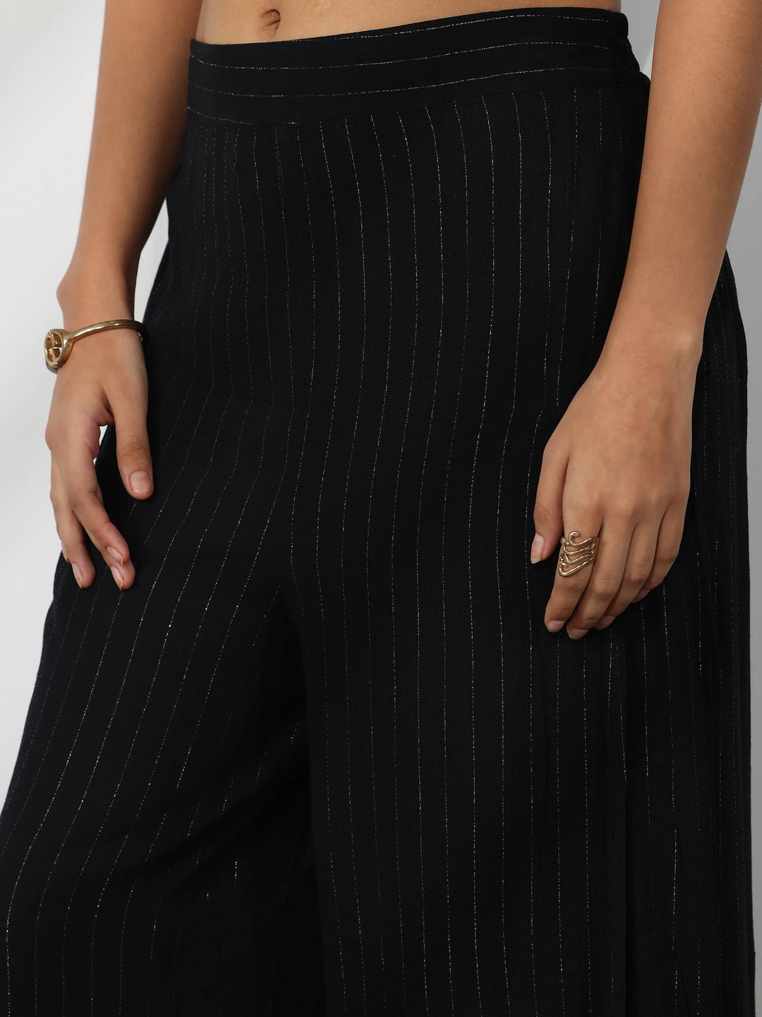  Black Self Design Rayon Palazzos 