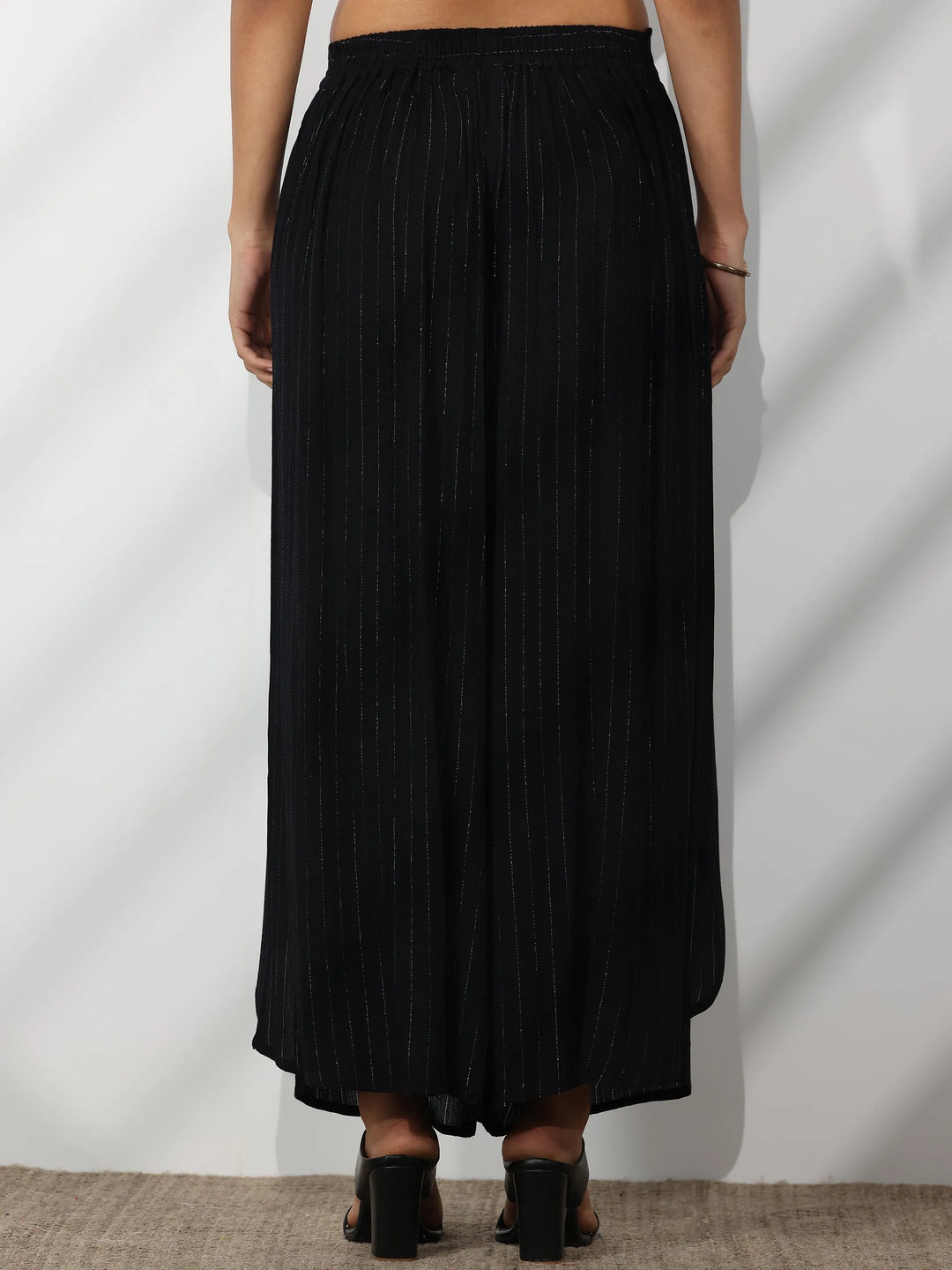  Black Self Design Rayon Palazzos 