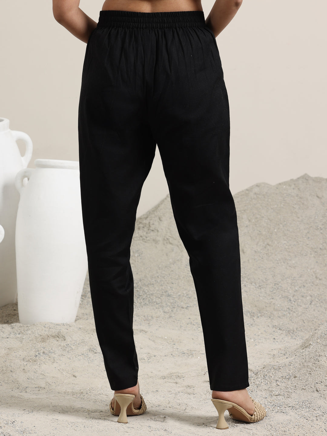  Black Solid Cotton Trousers 