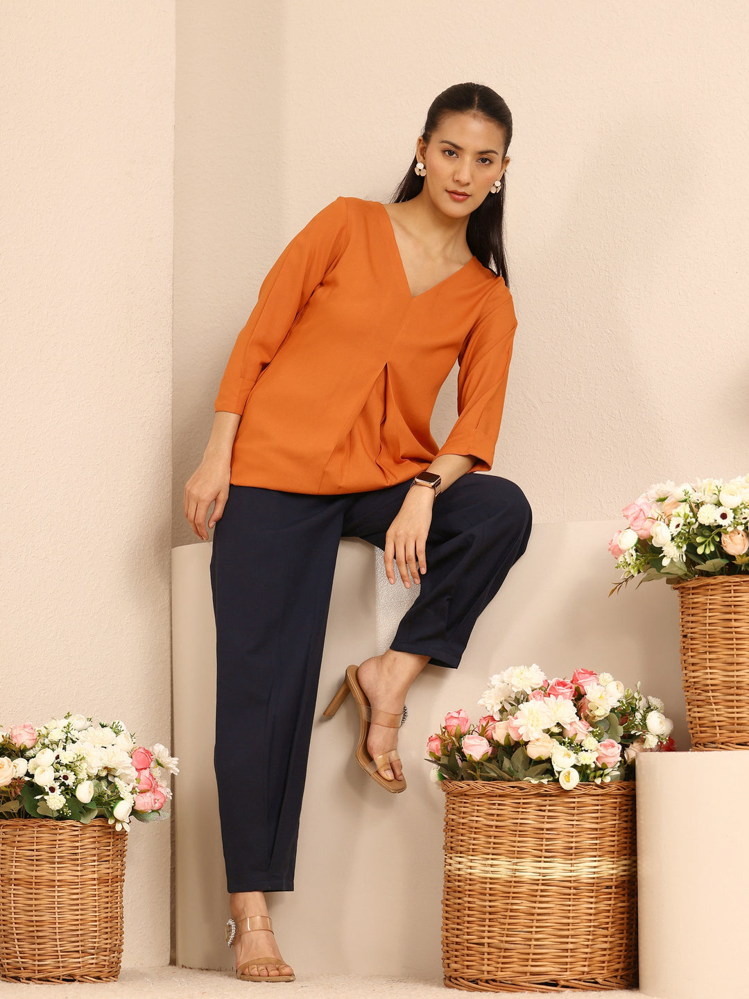  Blue Solid Cotton Trousers 