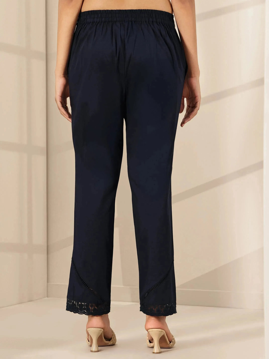  Blue Self Design Cotton Trousers 