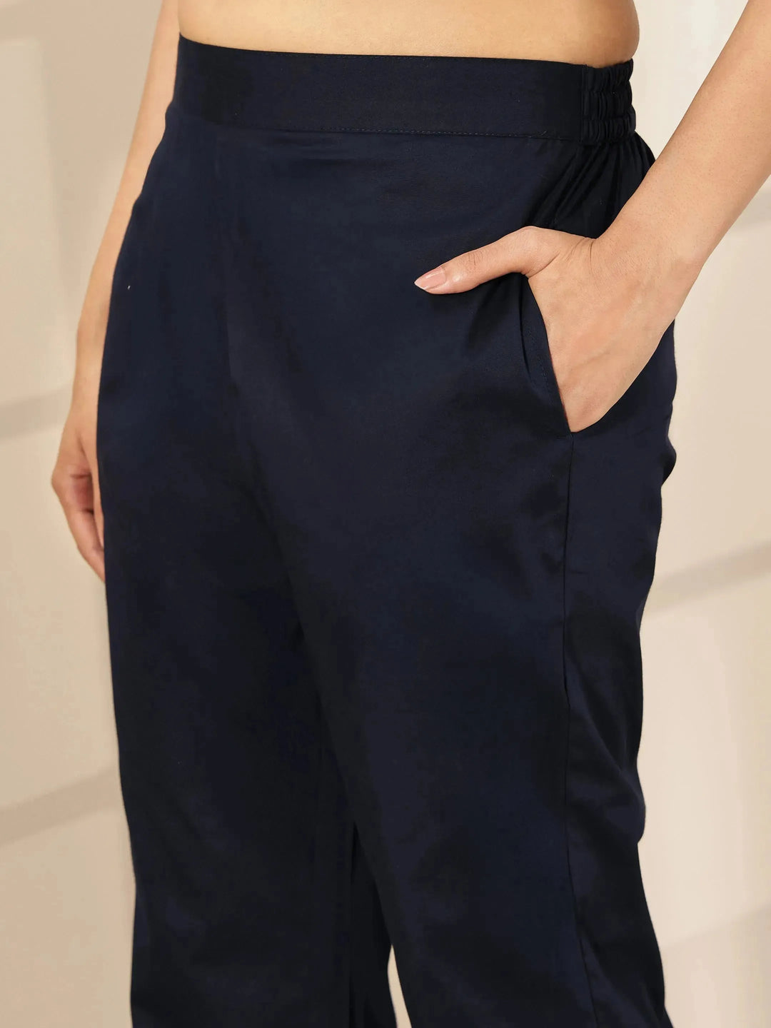  Blue Self Design Cotton Trousers 