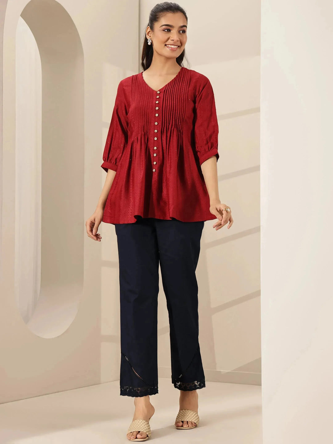  Blue Self Design Cotton Trousers 