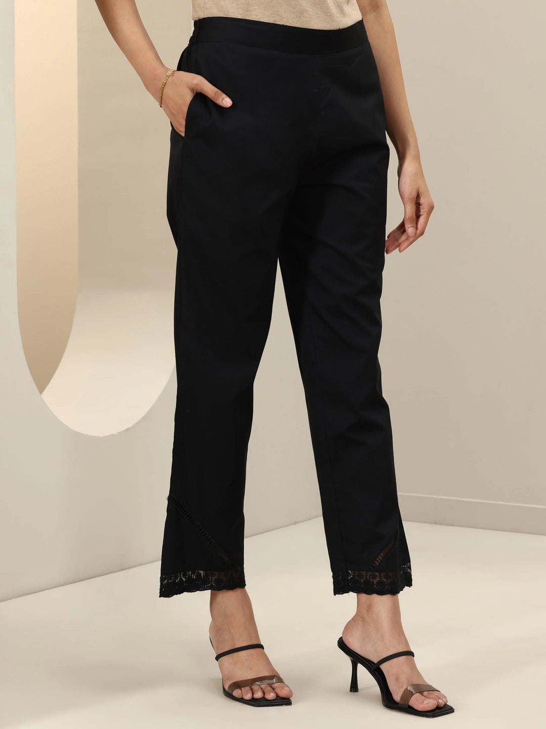 Black Self Design Cotton Trousers