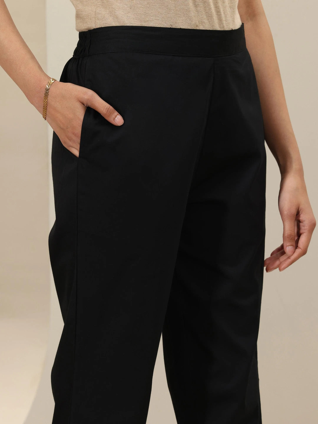  Black Self Design Cotton Trousers 