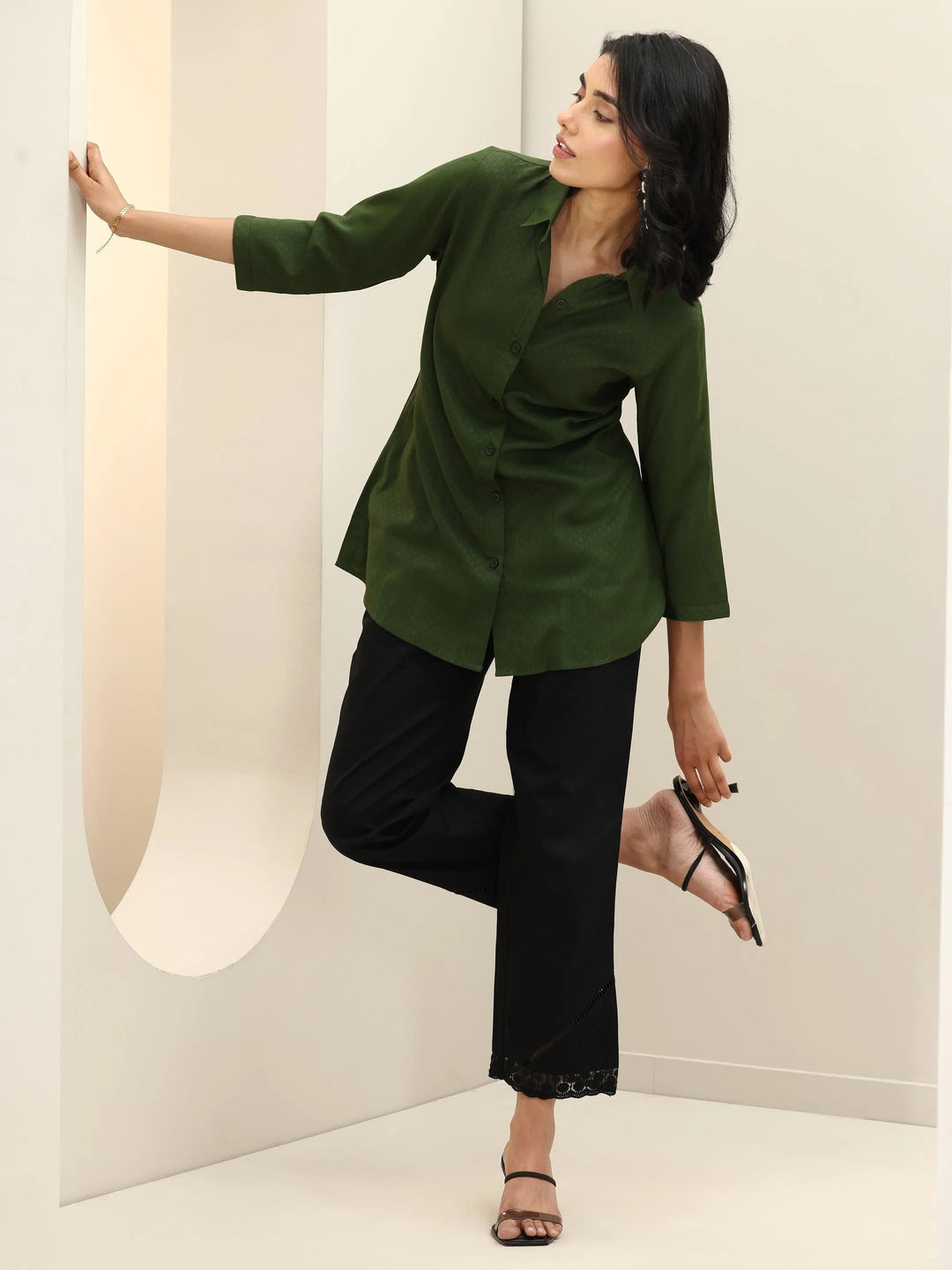  Black Self Design Cotton Trousers 