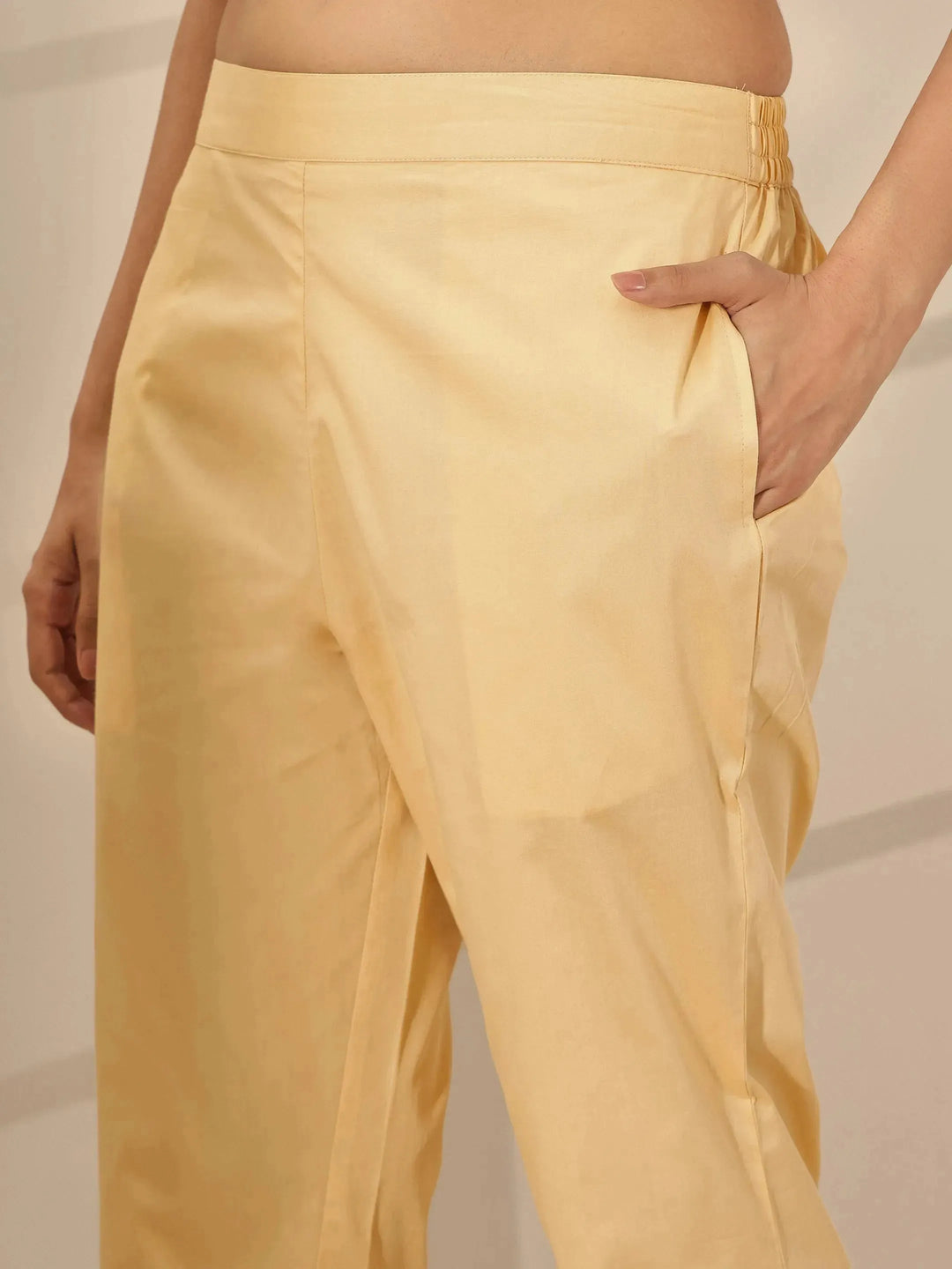  Beige Self Design Cotton Trousers 