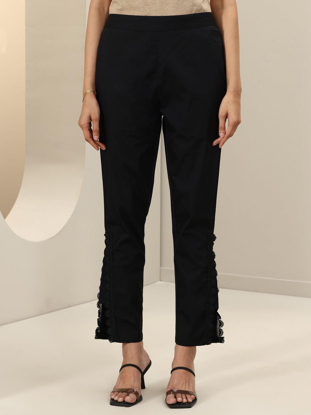 Black Self Design Cotton Trousers