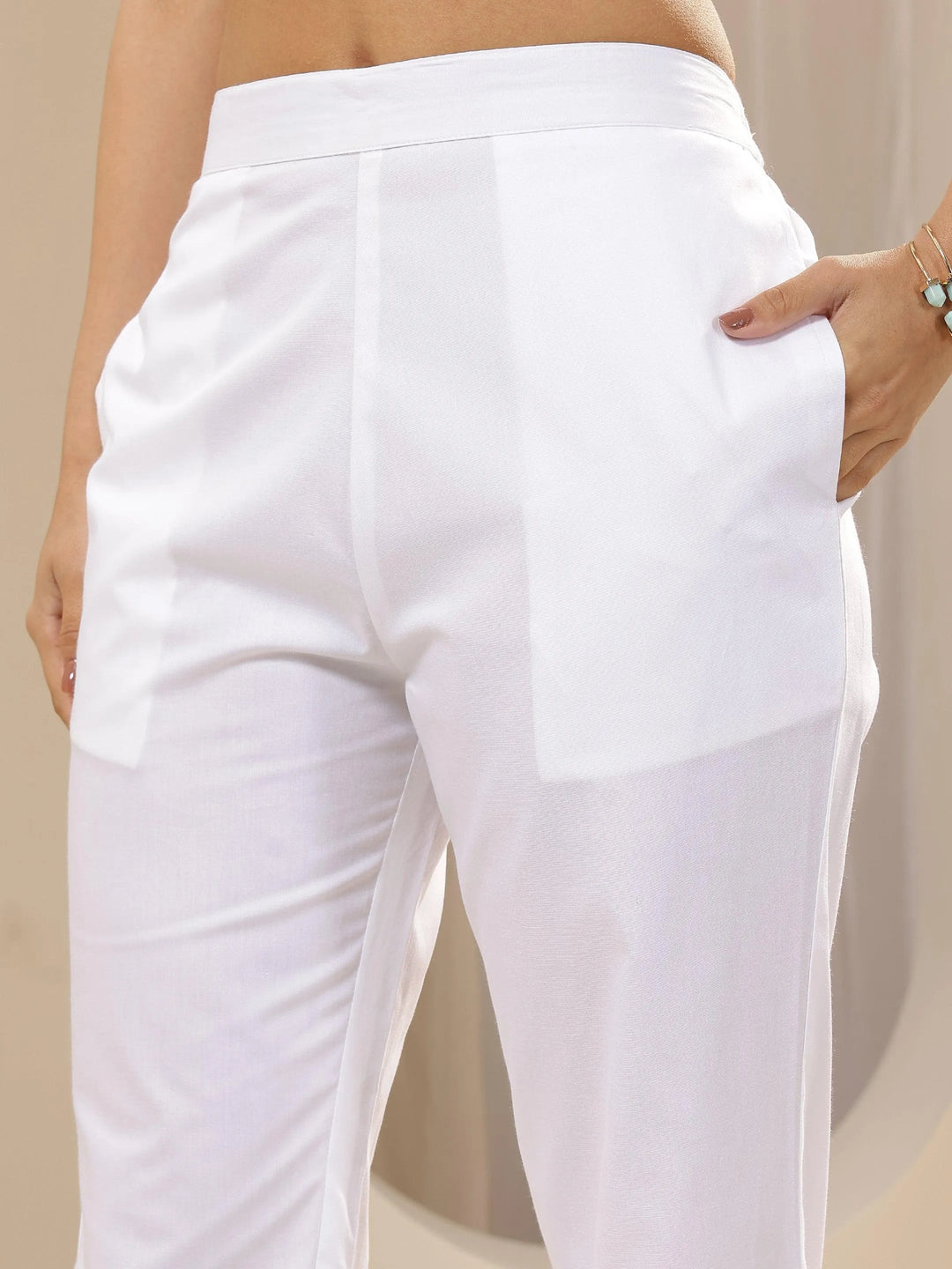 White Solid Cotton Trousers