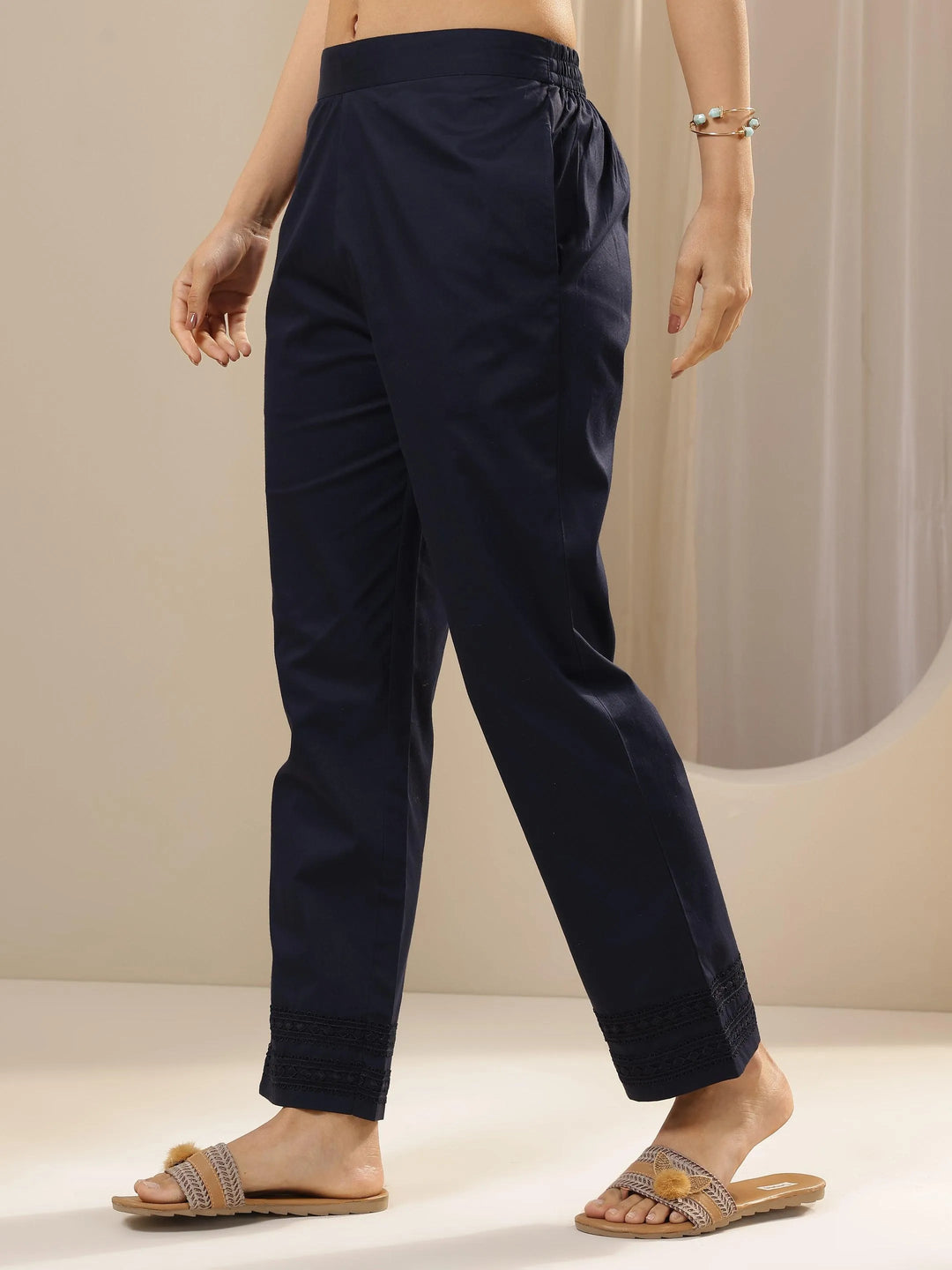 Blue Solid Cotton Trousers 