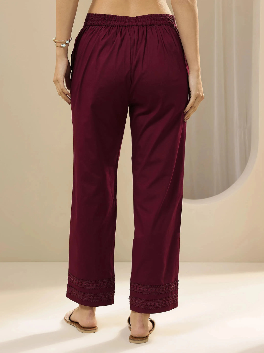  Maroon Solid Cotton Trousers 