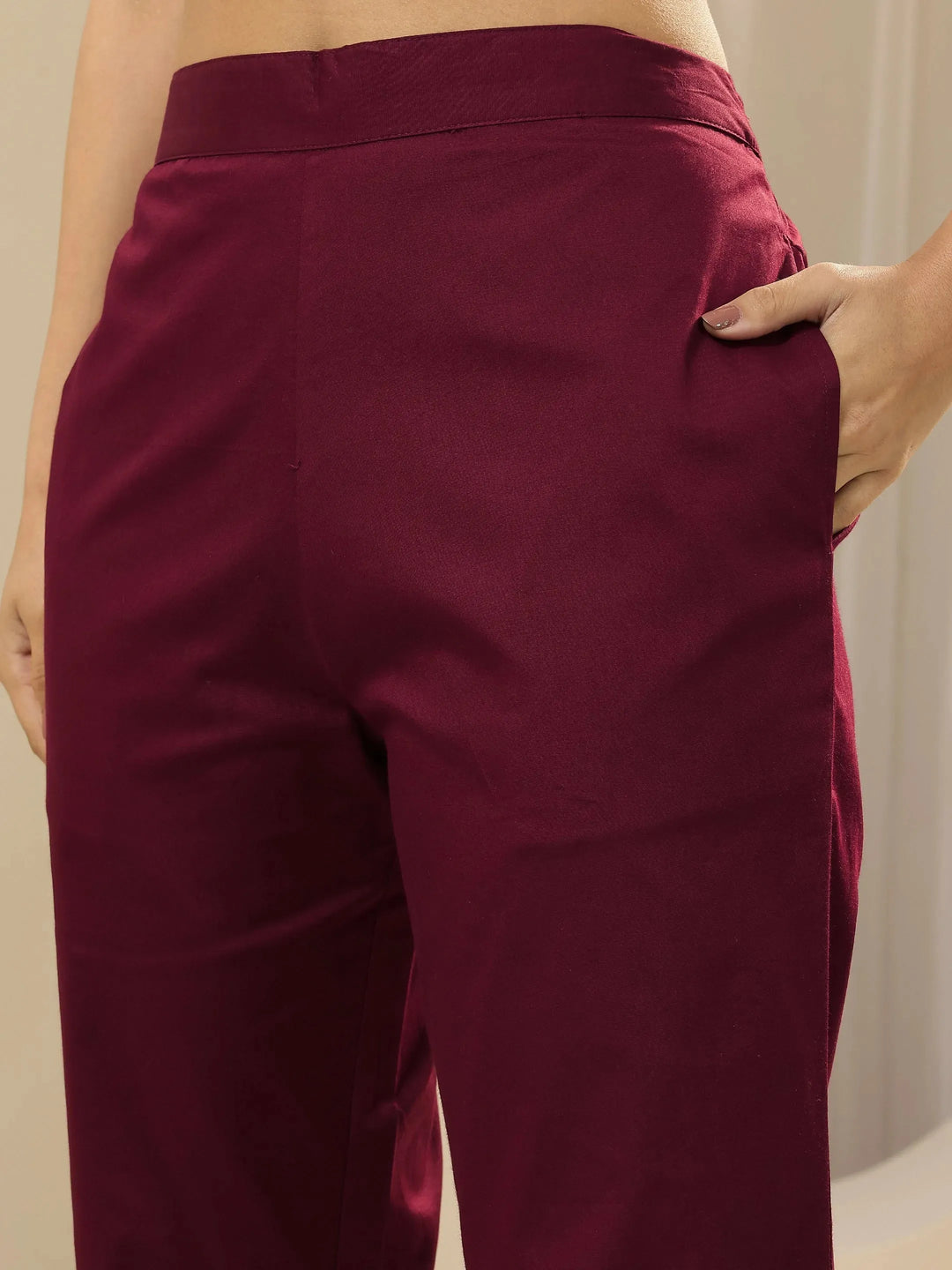  Maroon Solid Cotton Trousers 