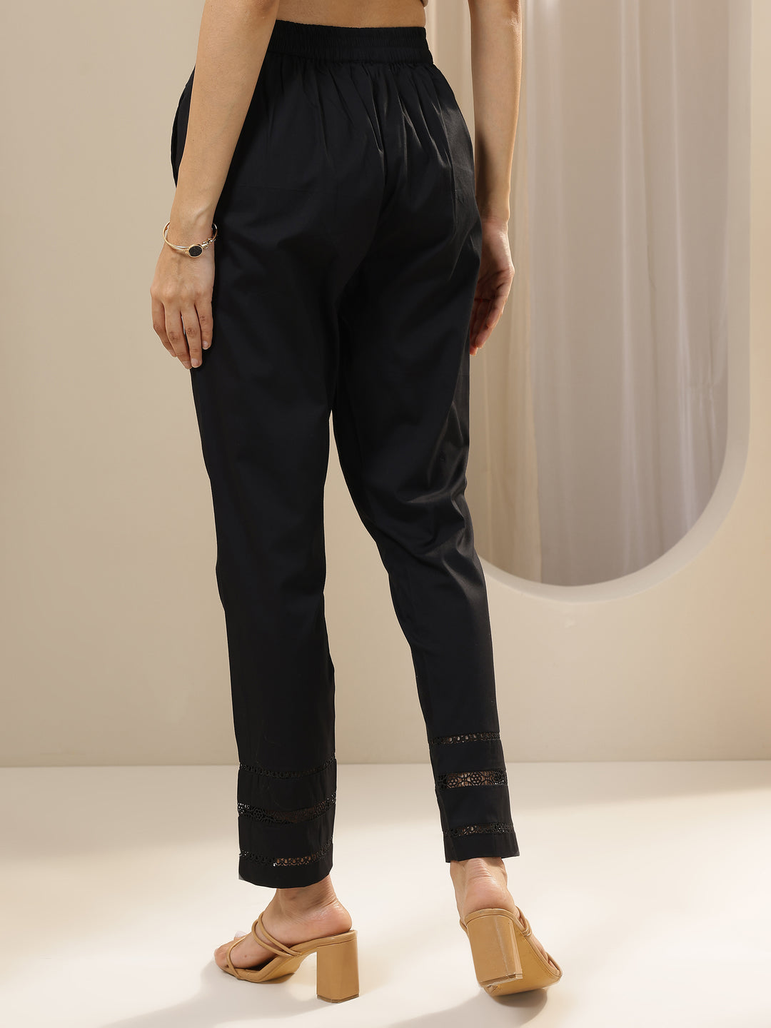  Black Solid Cotton Trousers 
