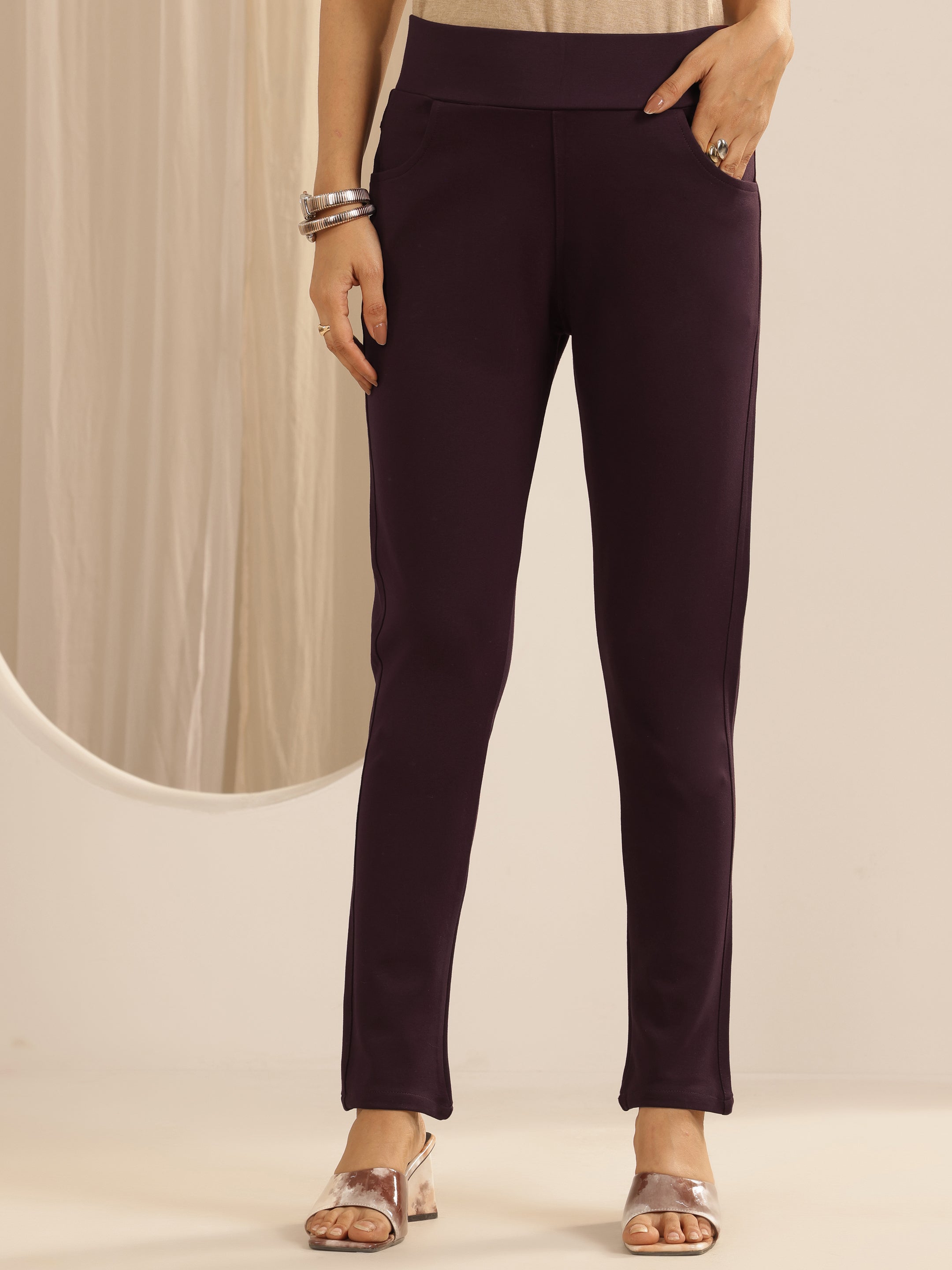 libas Wine Solid Rayon Blend Jegging-picture-30