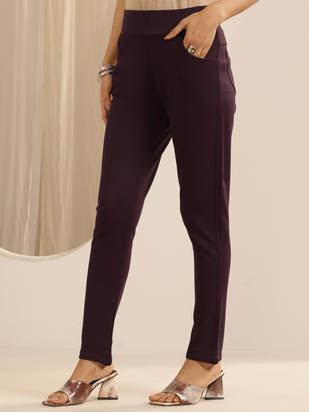  Wine Solid Rayon Blend Jegging 