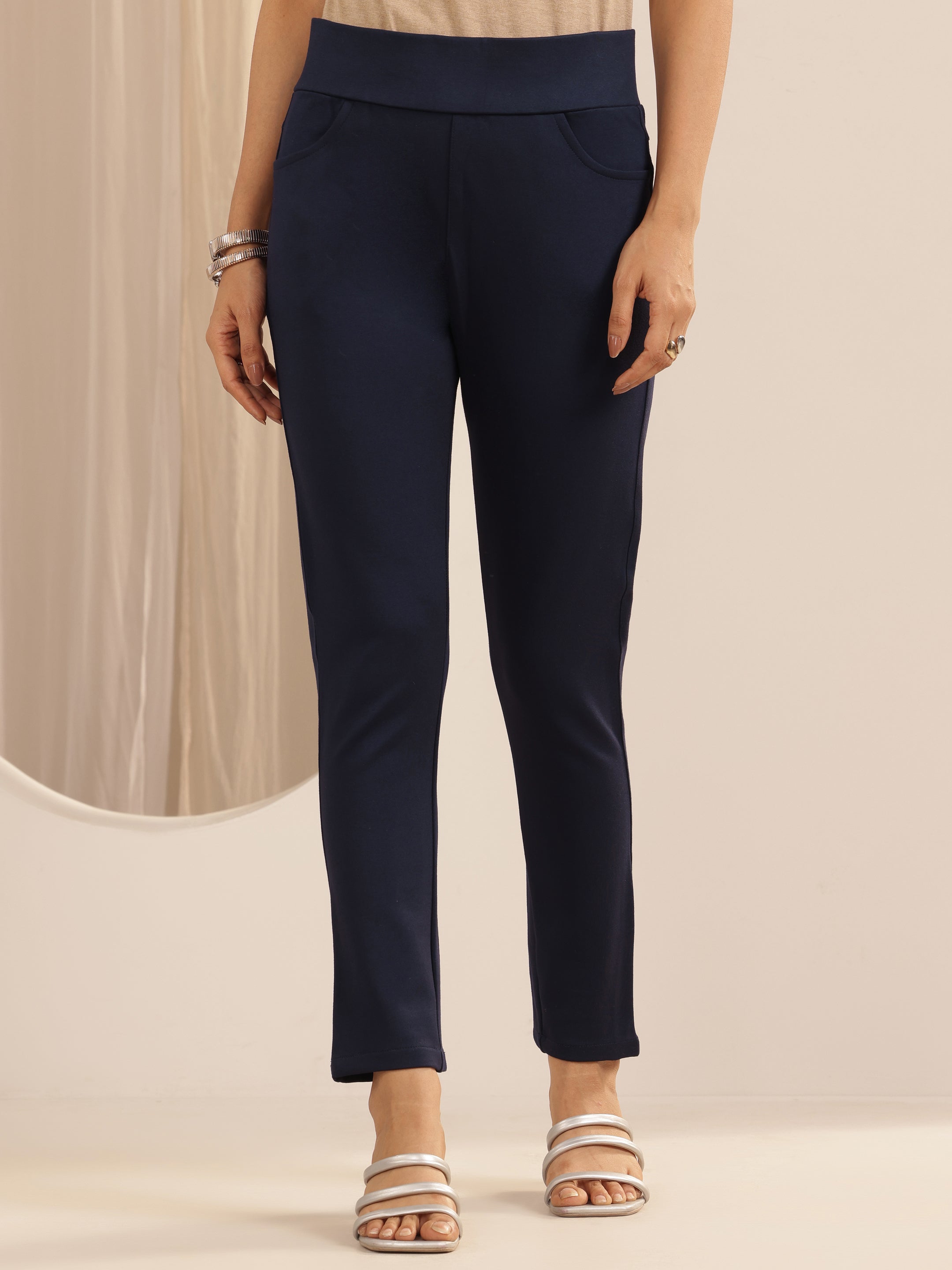 libas Navy Blue Solid Rayon Blend Jegging-picture-19