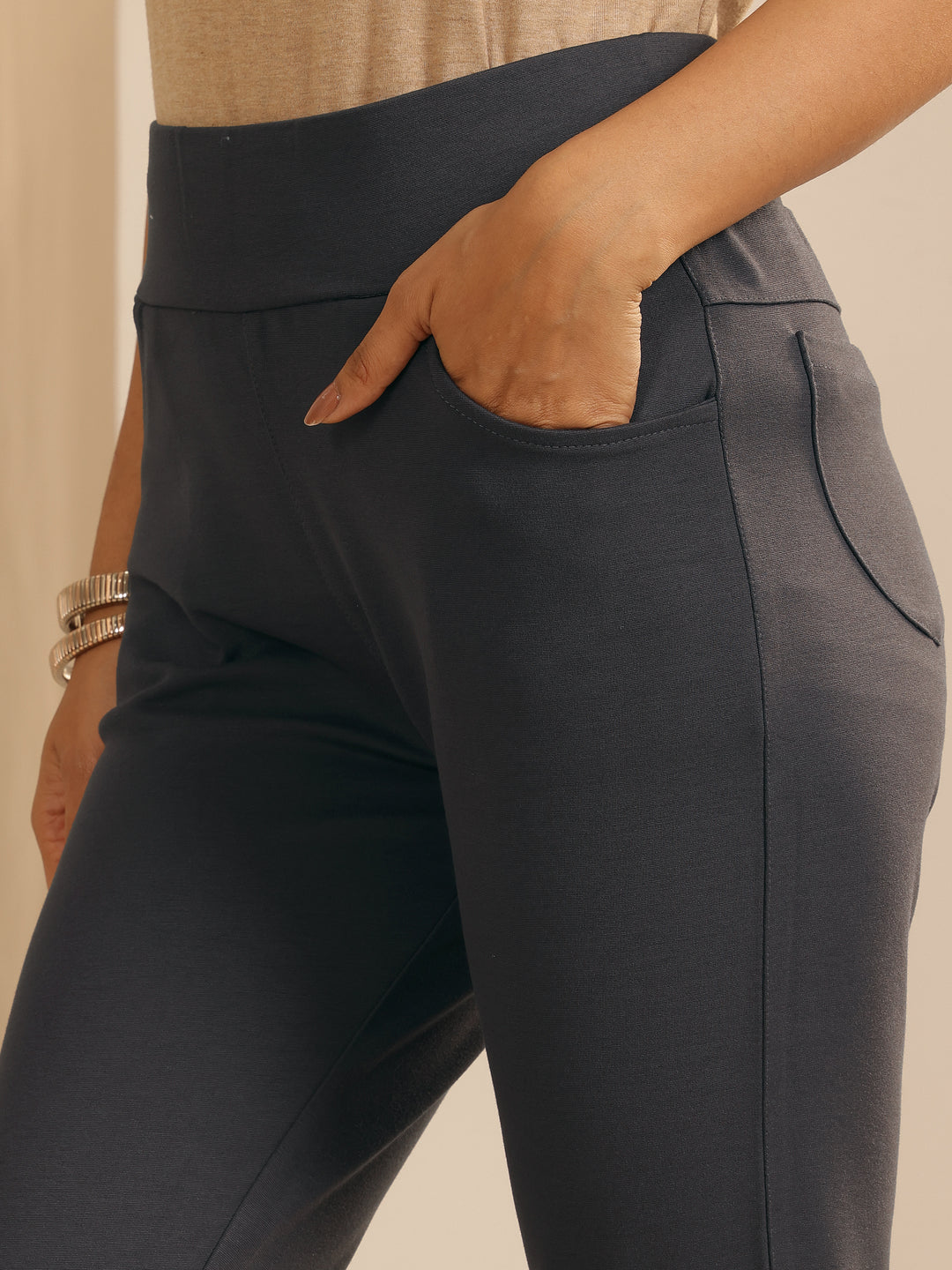  Charcoal Grey Solid Rayon Blend Jegging 